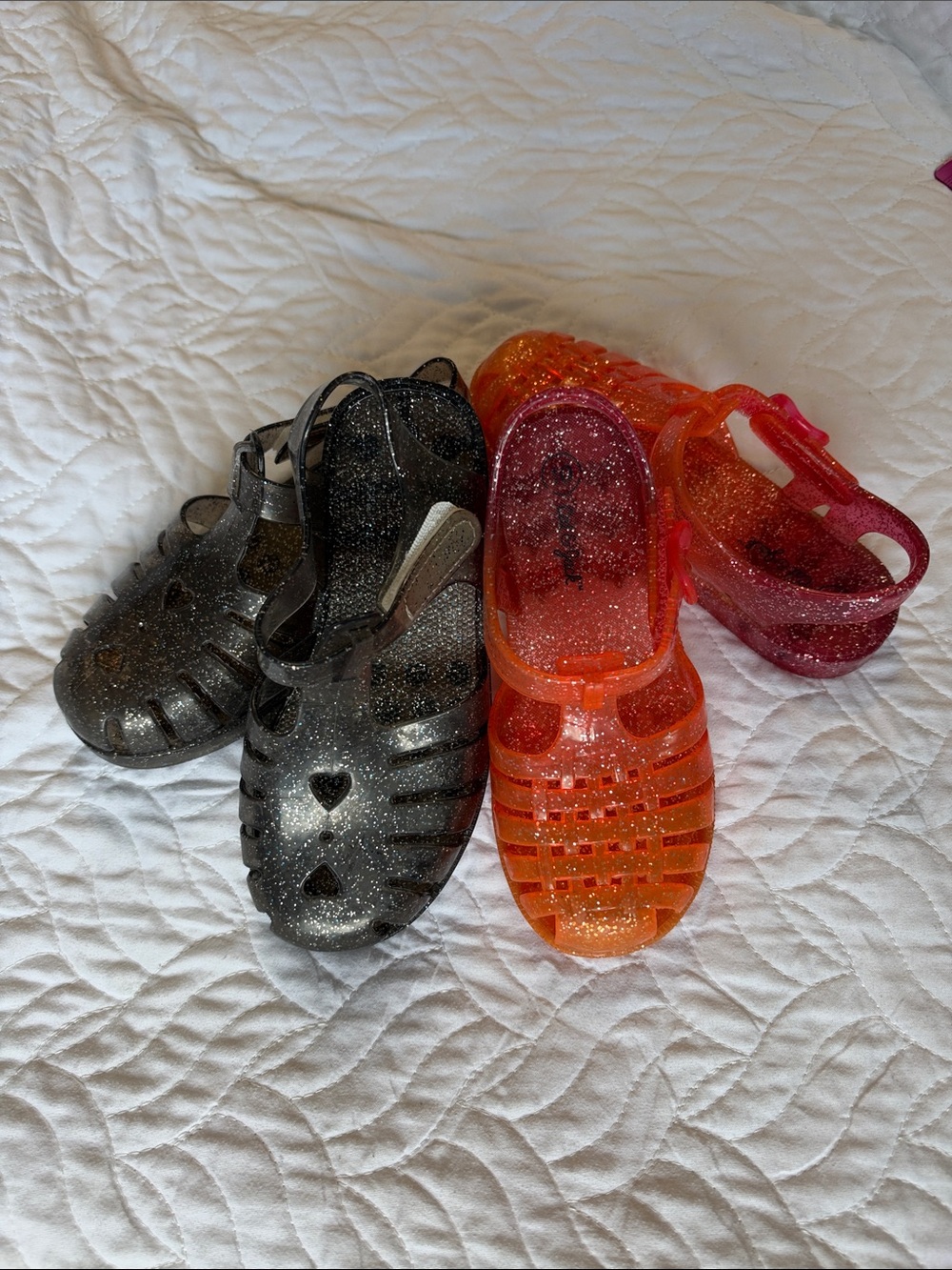Kids Glitter Jelly Sandals Bundle- Pink/Orange and Black - 👀 sizing descriptio